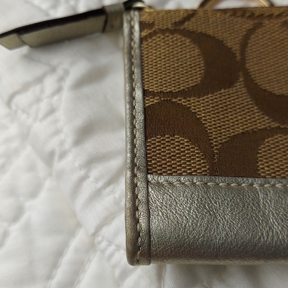 • Coach Brown and Silver Signature Keychain Coin Purse, Gold Zipper, EUC - Picture 7 of 10